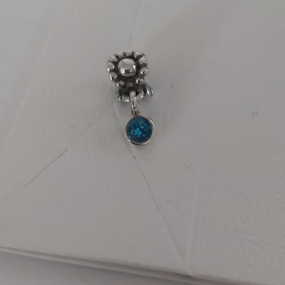 Authentic PANDORA *RETIRED*& RARE SS Blue Topaz Flower Daisy Dangle 790386TPP - Picture 7 of 16